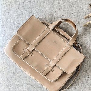 Vegan beige satchel school bag adjustable crossbody and top handle
